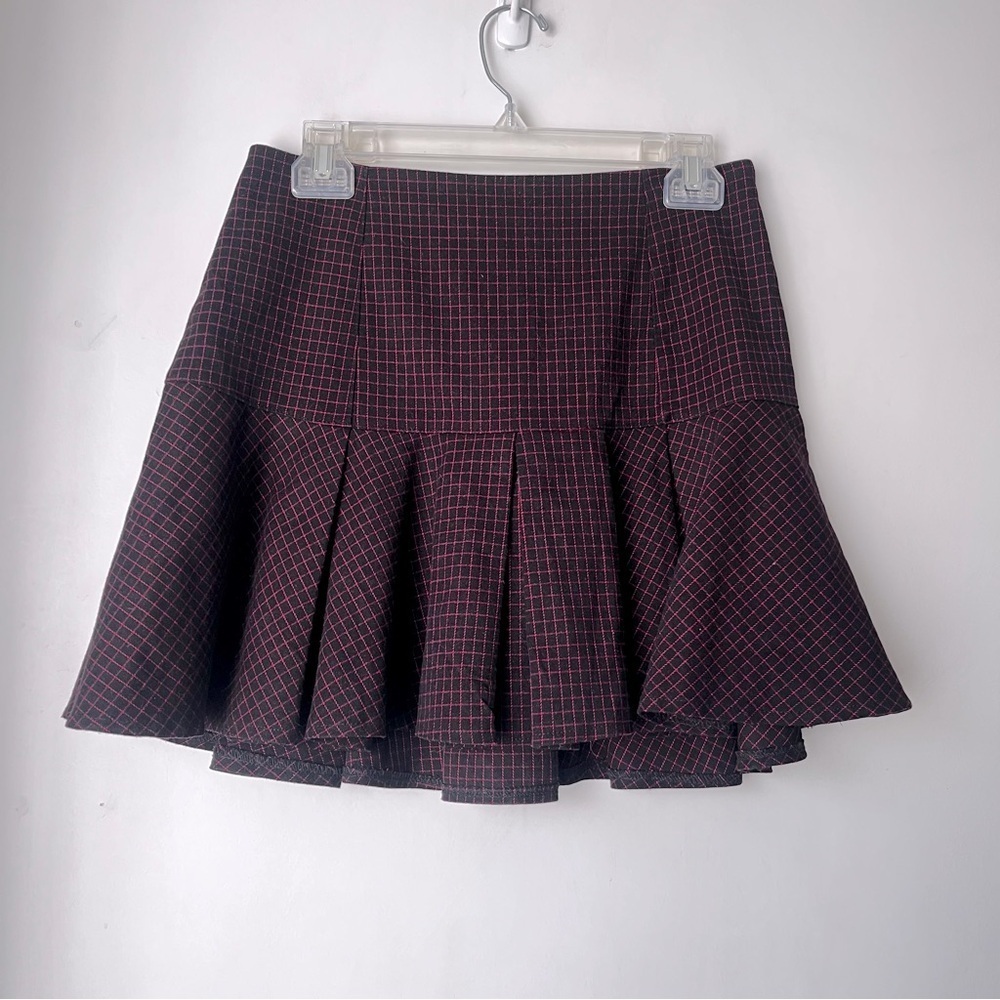 Love & Love Black & Red Grid Print Pleated Mini Skirt M